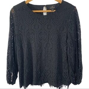 Worthington Womens Black Lace Lined TunicTop.size M wedding Party New Years lace